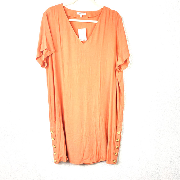 Madewell Dress 2X Womens Plus Terracotta Shift VNeck Short Sleeve Easy - Picture 2 of 8